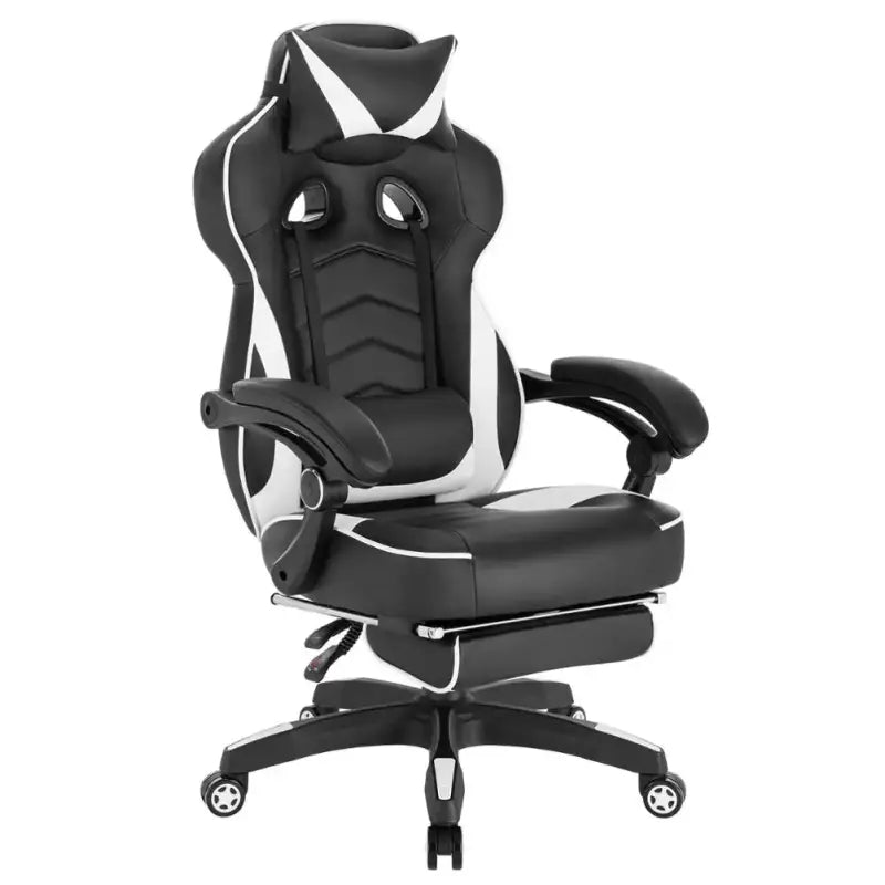 BukkitBow racestoel voor gaming, stof of leer, met rug- en nekkussen, voetsteun, hoogte 45-52 cm, comfortabele gamestoel.