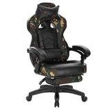BukkitBow Racing gamestoel van stof of leer met rug- en nekkussen, voetensteun, verstelbare hoogte 45-52 cm.