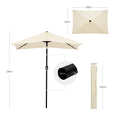 Rechthoekige BukkitBow parasol met slinger en kantelfunctie, 200x135cm, voor schaduw en comfort in de tuin.