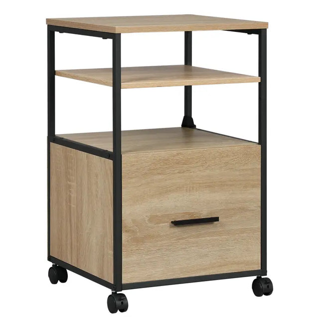 Vrijkomende BukkitBow rolcontainer archiefkast met 1 lade en 2 open vakken, afmetingen 40x40x66 cm, zwart metalen ontwerp