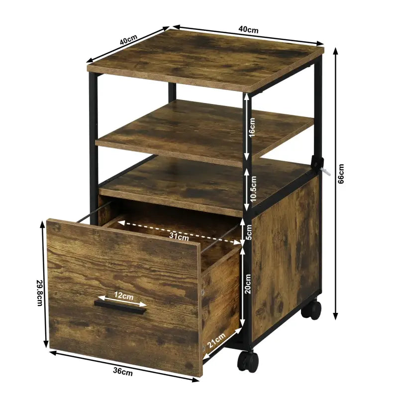 BukkitBow rolcontainer archiefkast met 1 lade en 2 open vakken, verplaatsbaar, afmetingen 40x40x66cm, geschikt voor kantoor of archief.