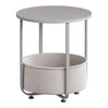 Ronde BukkitBow bijzettafel met stoffen opbergmand en metalen frame, modern en functioneel design voor woonkamer of slaapkamer