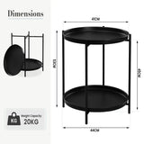 Ronde BukkitBow bijzettafel van metaal met afneembare dienbladen, 44x53cm, voor woonkamer of slaapkamer.