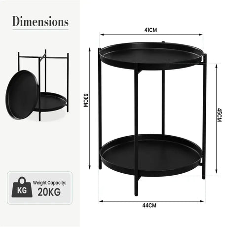 Ronde BukkitBow metalen bijzettafel met afneembare dienbladen, diameter 44cm en hoogte 53cm, moderne woonaccessoire