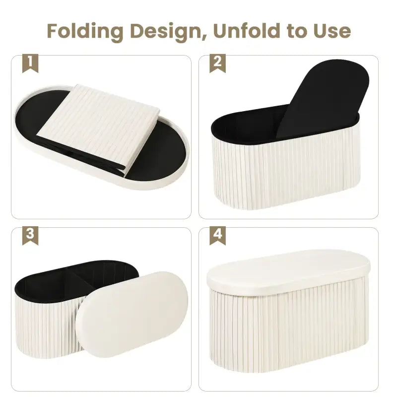 BukkitBow ronde compacte opbergpoef en zitkist met deksel, vloeiend design, opvouwbaar, voetsbank en opbergruimte, 38x38x36 cm