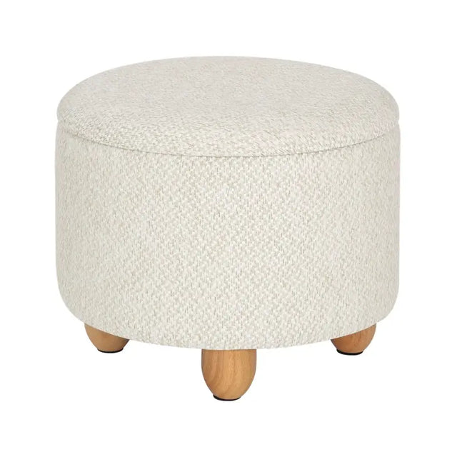 Ronde BukkitBow opbergpoef met zitkist, voetenbank met opbergruimte, 39x39x33 cm, zacht bekleed en multifunctioneel.