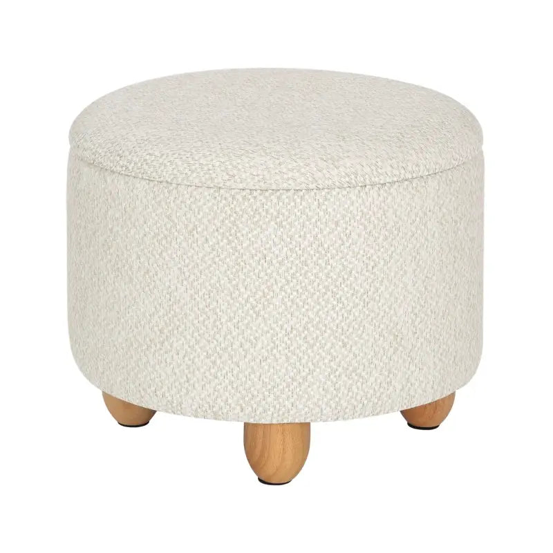 Ronde BukkitBow opbergpoef met zitkist en voetenbank, 39x39x33 cm, met opbergruimte en houten deksel in neutrale kleur