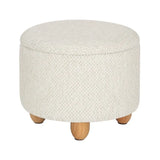Ronde BukkitBow opbergpoef met zitkist en voetenbank, 39x39x33 cm, met opbergruimte en houten deksel in neutrale kleur