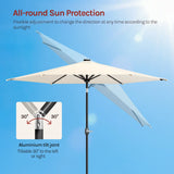 Ronde BukkitBow parasol 300cm met solar LED-verlichting en beschermhoes, ideaal voor buitengebruik.