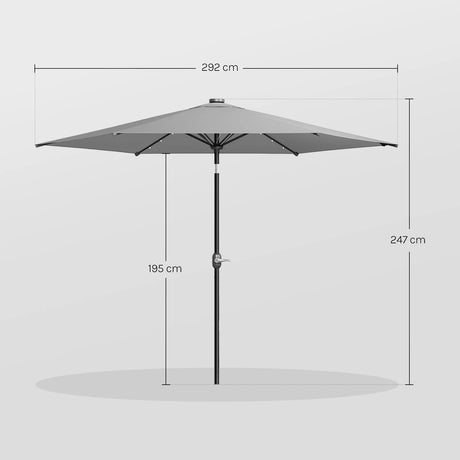 BukkitBow ronde parasol 300cm met solar LED-verlichting en beschermhoes, geschikt voor buitengebruik en ontspanning.