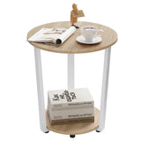 BukkitBow ronde salontafel met zwart metalen frame en twee houten planken, moderne en compacte bijzettafel.