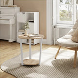 BukkitBow ronde salontafel met zwart metalen frame, moderne bijzettafel met 2 planken, compacte en stijlvolle design.