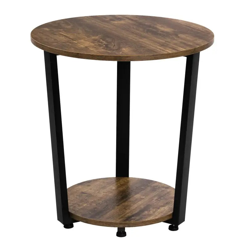 BukkitBow ronde salontafel met zwart metalen frame en twee planken, moderne kleine bijzettafel voor woonkamer decoratie