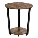 BukkitBow ronde salontafel met zwart metalen frame en twee planken, moderne kleine bijzettafel voor woonkamer decoratie