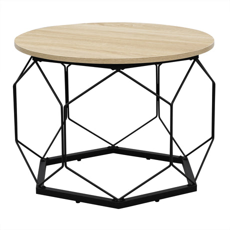 Ronde salontafel van BukkitBow met hout en metaal, industrieel design en verborgen opbergruimte, perfect als bijzettafel.