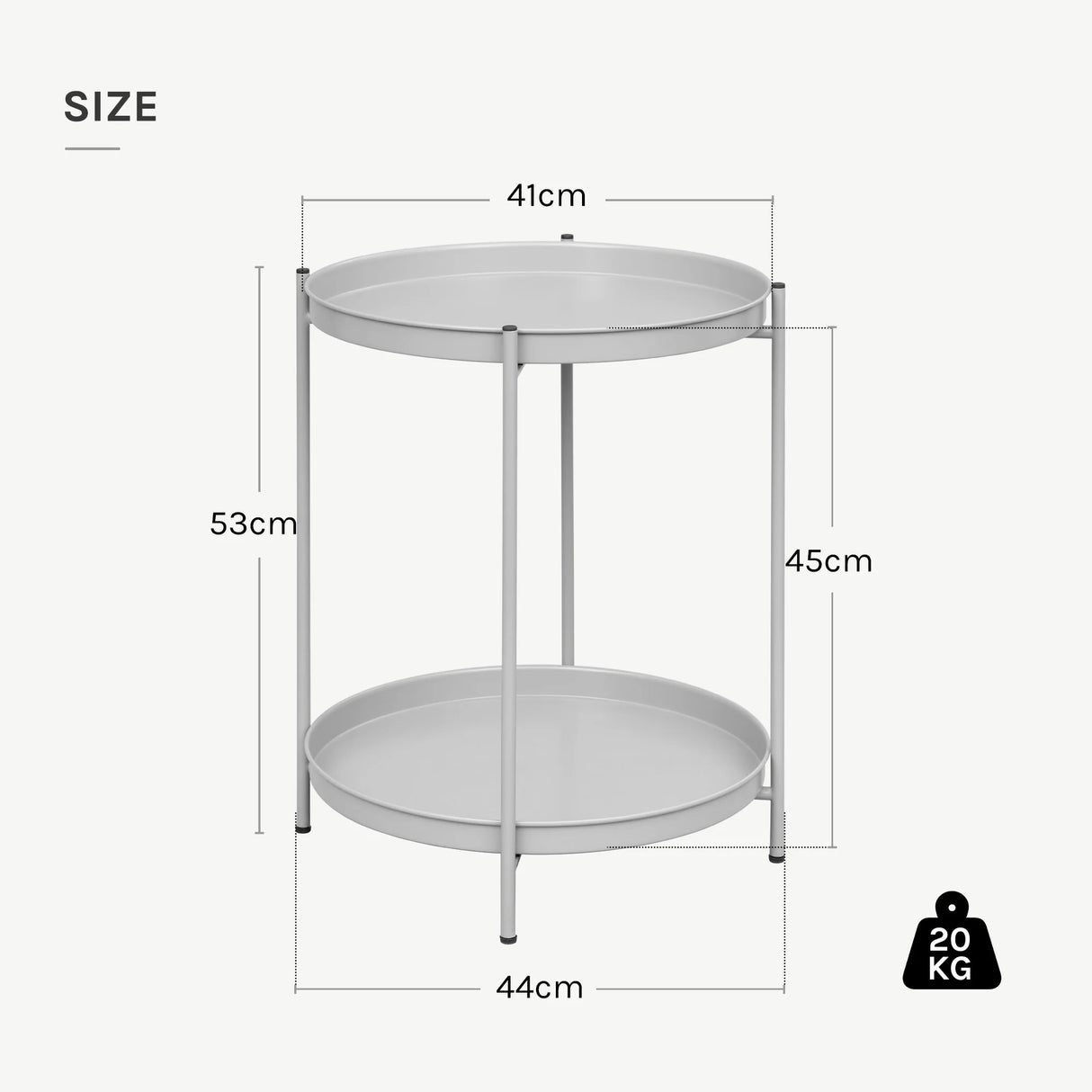 Ronde metaal salontafel van BukkitBow met twee afneembare dienbladen, stijlvolle bijzettafel voor woonkamer.