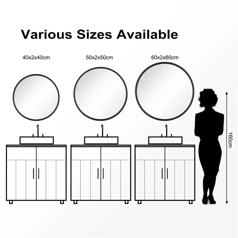 BukkitBow ronde spiegel van MDF, met metalen rand en glas, in 40x40, 50x50 of 60x60 cm, elegante muurdecoratie.