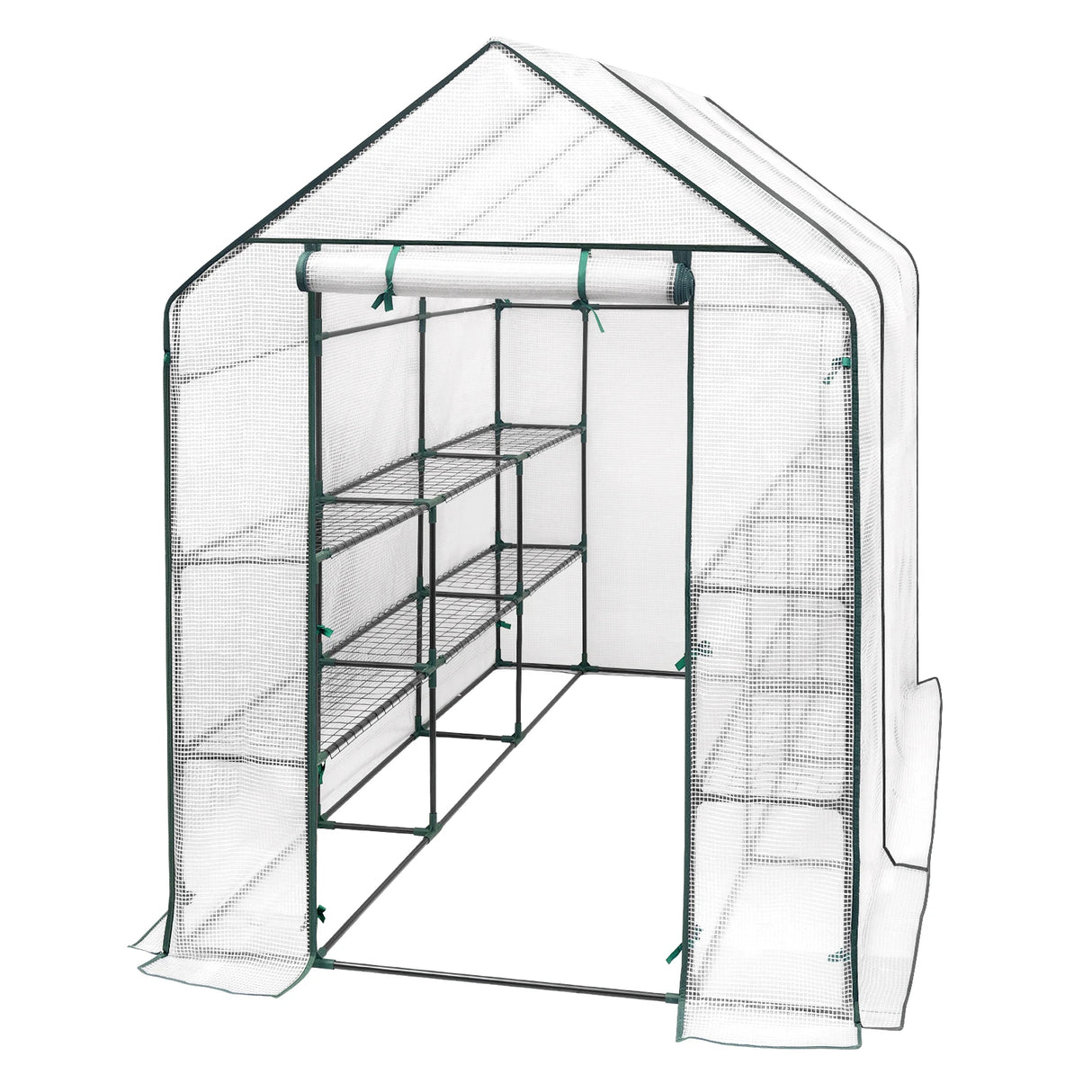Ruime BukkitBow tuinkas met UV-bestendige folie, rits en stalen frame voor bescherming tegen weer en wind.