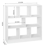 Ruime BukkitBow open boekenkast met 8 compartimenten, veilig ontwerp en veelzijdig gebruik, afmetingen 97,5x30x100cm.