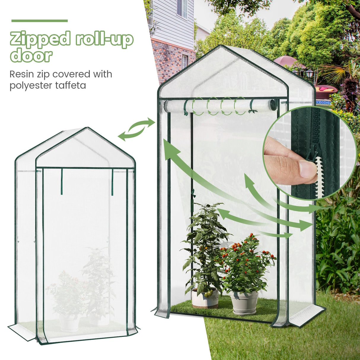Ruime BukkitBow tomatenkas en plantenkas, 150 cm breed, met glazen panelen en metalen frame voor tuinplanten en tomaten.