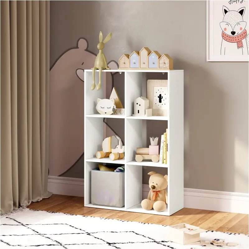 BukkitBow ruimtebesparende boekenkast met 6 kubusvakken, multifunctioneel en stabiel ontwerp, afmetingen 71x106x29cm