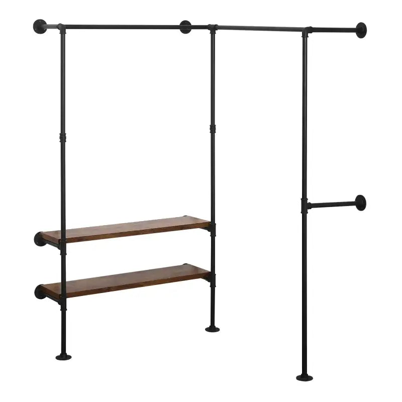 BukkitBow ruimtebesparende hoek garderobe in zwart en vintage hout, industrieel design, geschikt voor 150 kg, kledingrek.