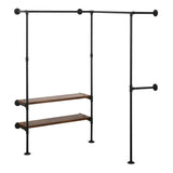 BukkitBow ruimtebesparende hoek garderobe in zwart en vintage hout, industrieel design, geschikt voor 150 kg, kledingrek.