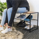 BukkitBow schoenenrek met plank, stevig en stabiel, geschikt als decoratietafel, afmetingen 63x30x43cm, multifunctioneel design.