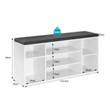 BukkitBow schoenenrek en schoenenkast met zitkussen, kubus design in wit en grijs, 103,5x48x30 cm, comfortabele zitbank.