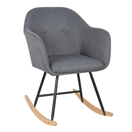 BukkitBow schommelstoel met linnen of fluwelen zitting, comfortabele fauteuil met afmetingen 80cm hoog en 40x40cm zitvlak.