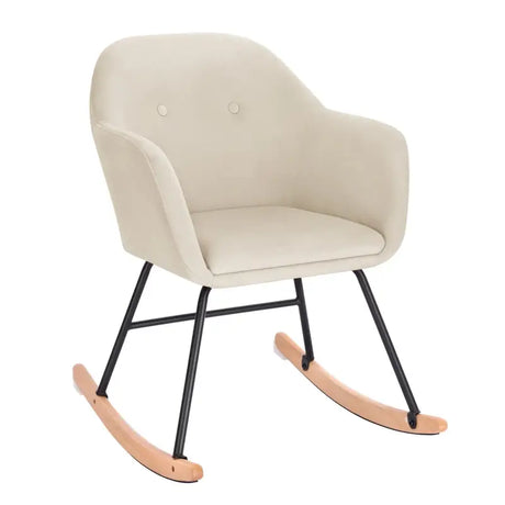 BukkitBow schommelstoel met linnen of fluwelen zitting, comfortabele fauteuil met afmetingen 80 cm hoog en 40x40 cm zitvlak.