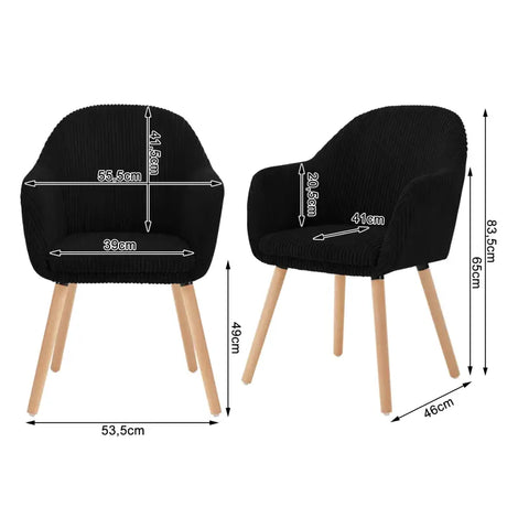 BukkitBow set eetkamerstoelen met comfortabele corduroy bekleding en verstelbare zithoogte van 49cm, robuust en stabiel.