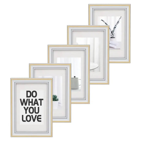 Set van 5 BukkitBow fotolijsten met glazen beschermplaat in diverse maten, geschikt voor het inlijsten van foto's en kunstwerken.