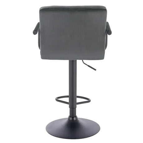 Industriële BukkitBow barkruk met metalen basis, voetensteun, ergonomisch design, armleuningen en zithoogte 62-84 cm.