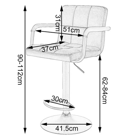 Industriële barkruk van BukkitBow met metalen basis, armleuningen en voetsteun, zithoogte 62-84cm, ergonomisch ontworpen.