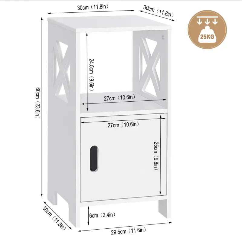Set van 2 BukkitBow nachtkastjes van MDF, compact ontwerp, ruime opbergruimte, 30x60x30cm, modern en functioneel.