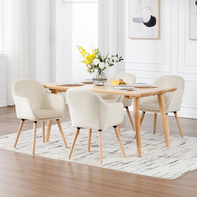 Set van 2 BukkitBow eetkamerstoelen met fluwelen bekleding, armleuningen en houten poten, gestoffeerd voor comfort en stijl