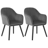Set van 2 BukkitBow eetkamerstoelen met fluwelen bekleding, armleuningen en houten poten, gestoffeerd voor comfort.