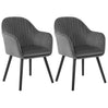 Set van 2 BukkitBow eetkamerstoelen met fluwelen bekleding, armleuningen en houten poten, gestoffeerd voor comfort.