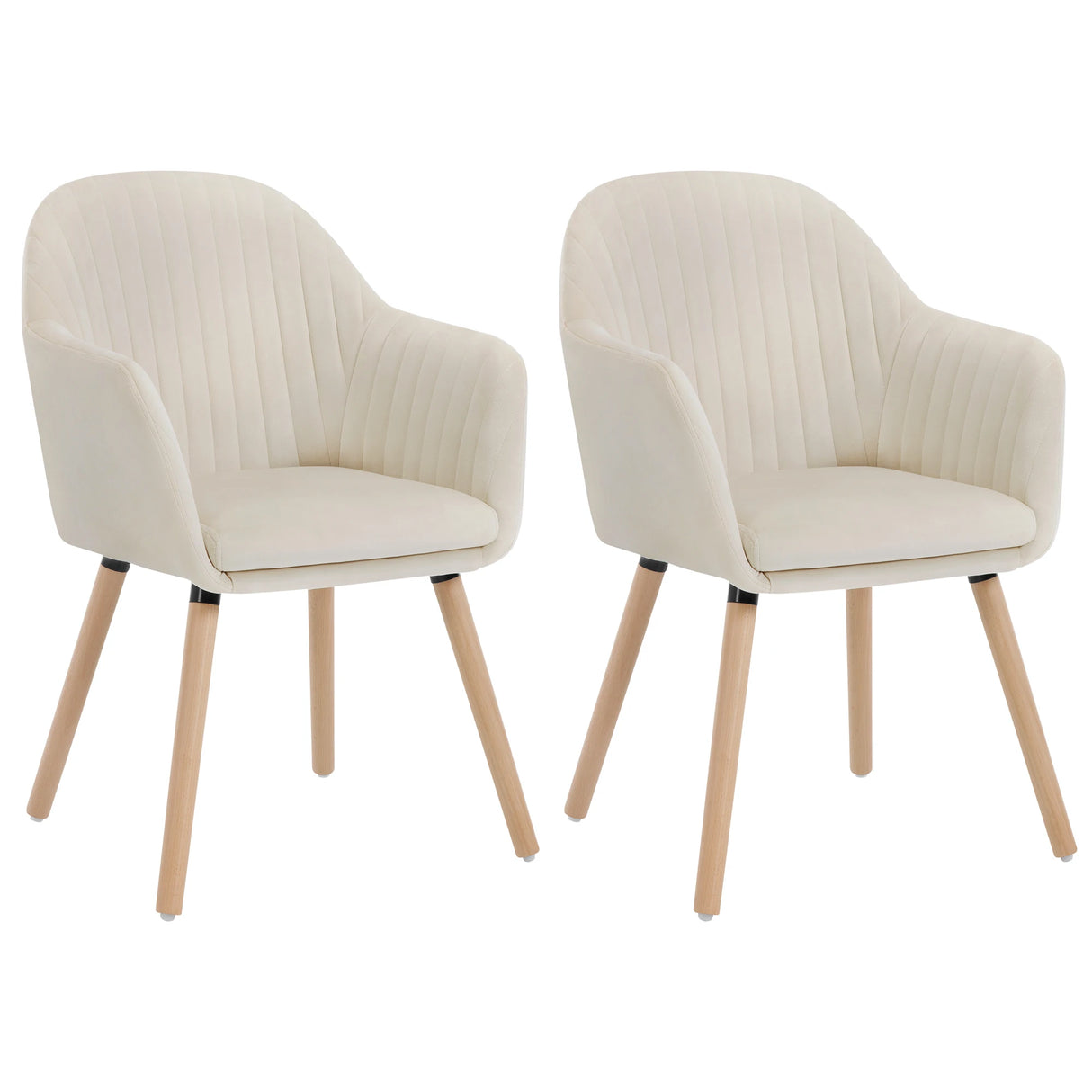 Set van 2 BukkitBow eetkamerstoelen met fluwelen bekleding, armleuningen en houten poten, gestoffeerd en comfortabel.