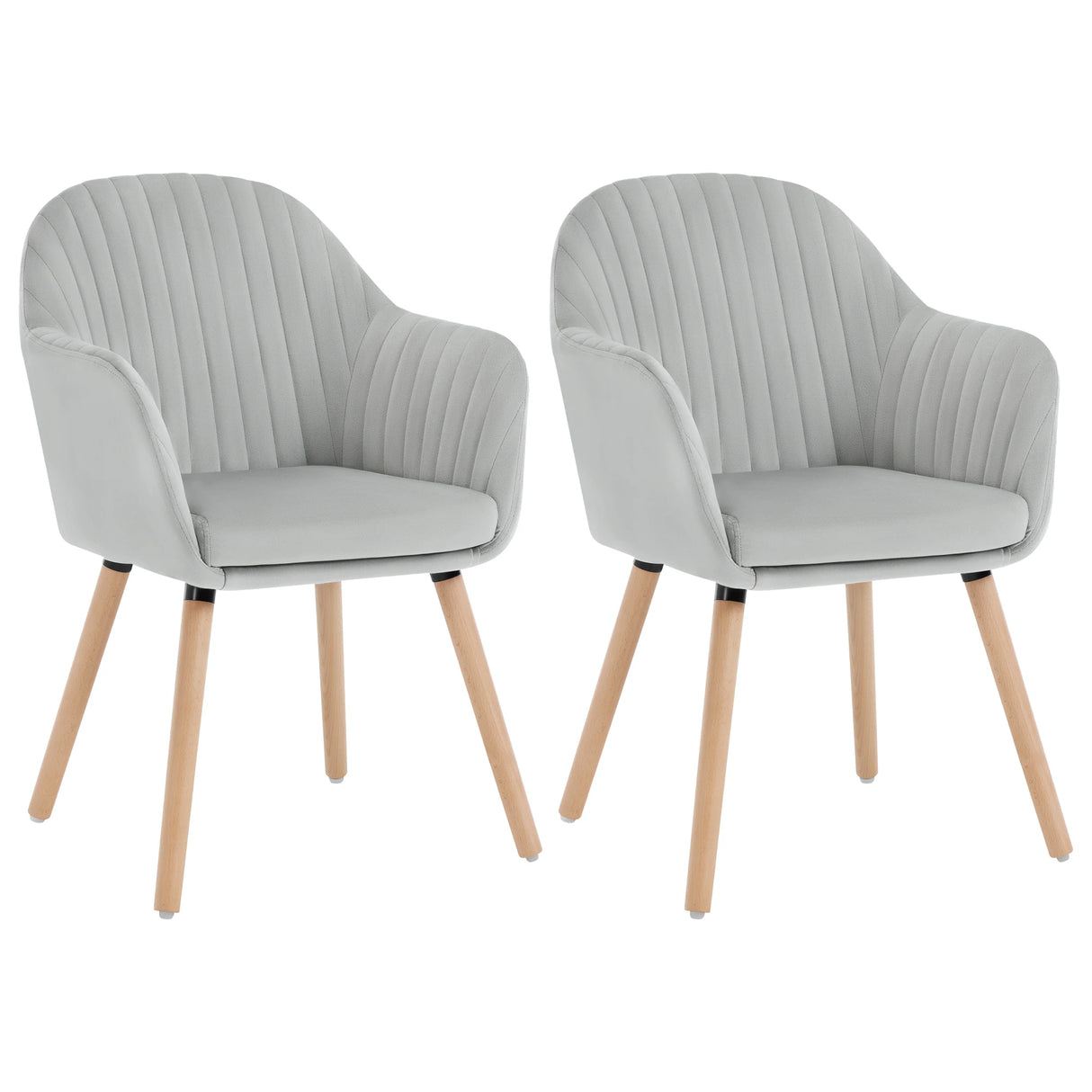 Set van 2 BukkitBow eetkamerstoelen met fluweel, armleuningen, gestoffeerd zitting en houten poten, stijlvolle en comfortabele stoelen