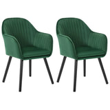 Set van 2 BukkitBow eetkamerstoelen met fluwelen bekleding, armleuningen en houten poten, gestoffeerd voor comfortabele zit.