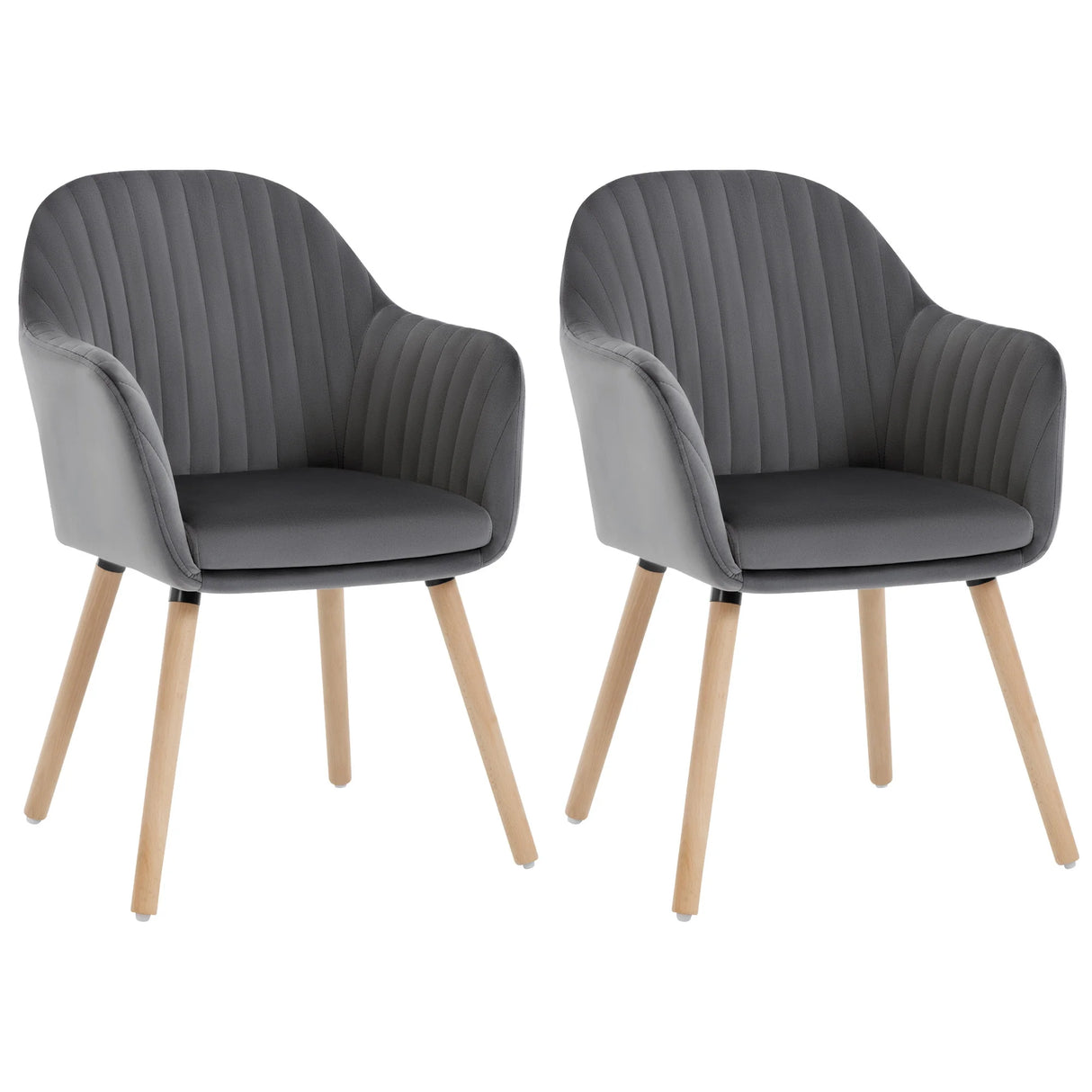 BukkitBow set van 2 eetkamerstoelen met fluweel, armleuningen, gestoffeerd zitting en houten poten, elegante woonkamerstoelen