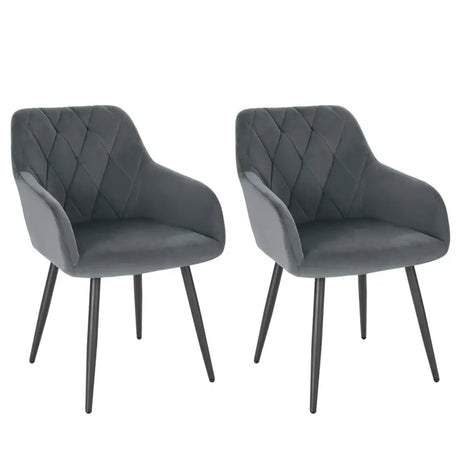 Set van 2 BukkitBow eetkamerstoelen met fluwelen bekleding, metalen poten en ergonomisch ontwerp, zithoogte 46,5 cm.