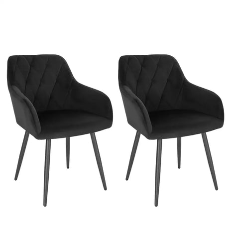 Set van 2 BukkitBow eetkamerstoelen met fluwelen bekleding, metalen poten en ergonomisch design, zithoogte 46,5 cm.