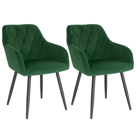 BukkitBow set van 2 fluwelen eetkamerstoelen met metalen poten en ergonomisch design, zithoogte 46,5 cm.