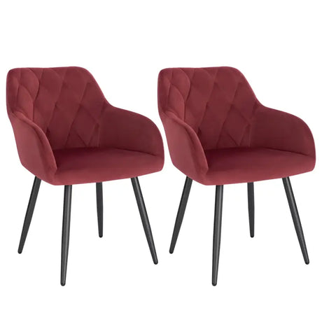 Set van 2 BukkitBow eetkamerstoelen met fluwelen bekleding, metalen poten en ergonomisch ontwerp, zithoogte 46,5 cm.