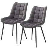 Set van 2 BukkitBow eetkamerstoelen met leren, stoffen en fluwelen bekleding, metalen poten en ergonomisch ontwerp.
