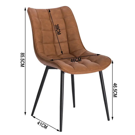 Set van 2 BukkitBow eetkamerstoelen met leren, stoffen en fluwelen bekleding, metalen poten en ergonomisch ontwerp, zithoogte 46 cm.
