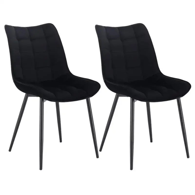 Set van 2 BukkitBow eetkamerstoelen met leren, stoffen en fluwelen bekleding, metalen poten en ergonomisch ontwerp, zithoogte 46 cm.